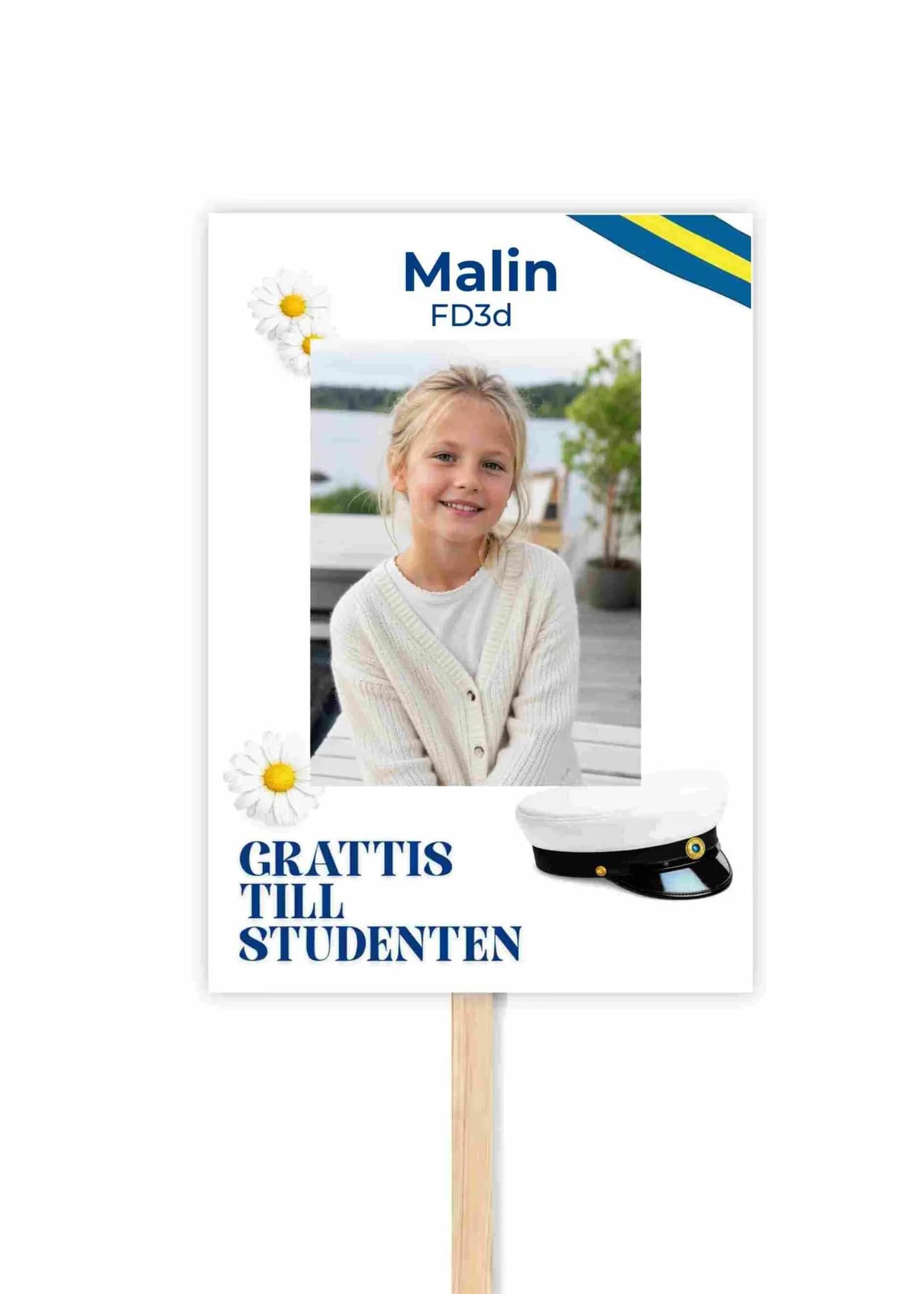 Rolig studentskylt med foto